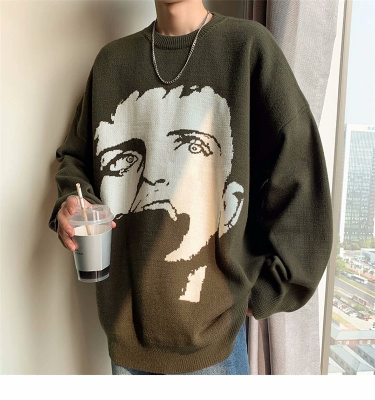 Winter Warm Sweater Streetwear Fashion Pullovers Sweater Autumn Graphic Printed Casual Sweater