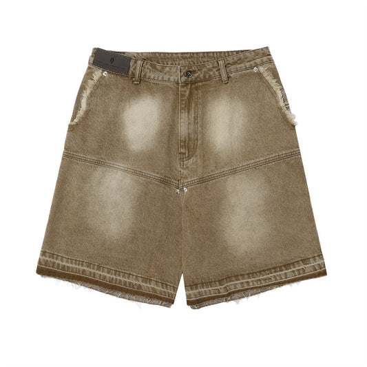 Washed Raw Edge Denim Shorts