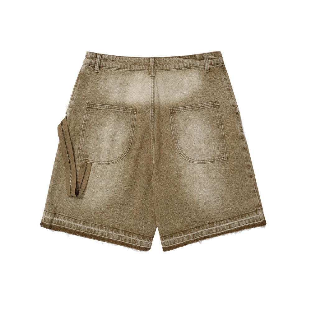 Washed Raw Edge Denim Shorts