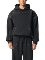 Contrast-Stitched Boxy Fleece Hoodie