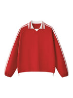 Contrast Striped Lapel Collar Sweatshirt