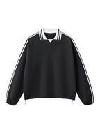 Contrast Striped Lapel Collar Sweatshirt