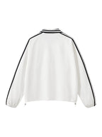 Contrast Striped Lapel Collar Sweatshirt