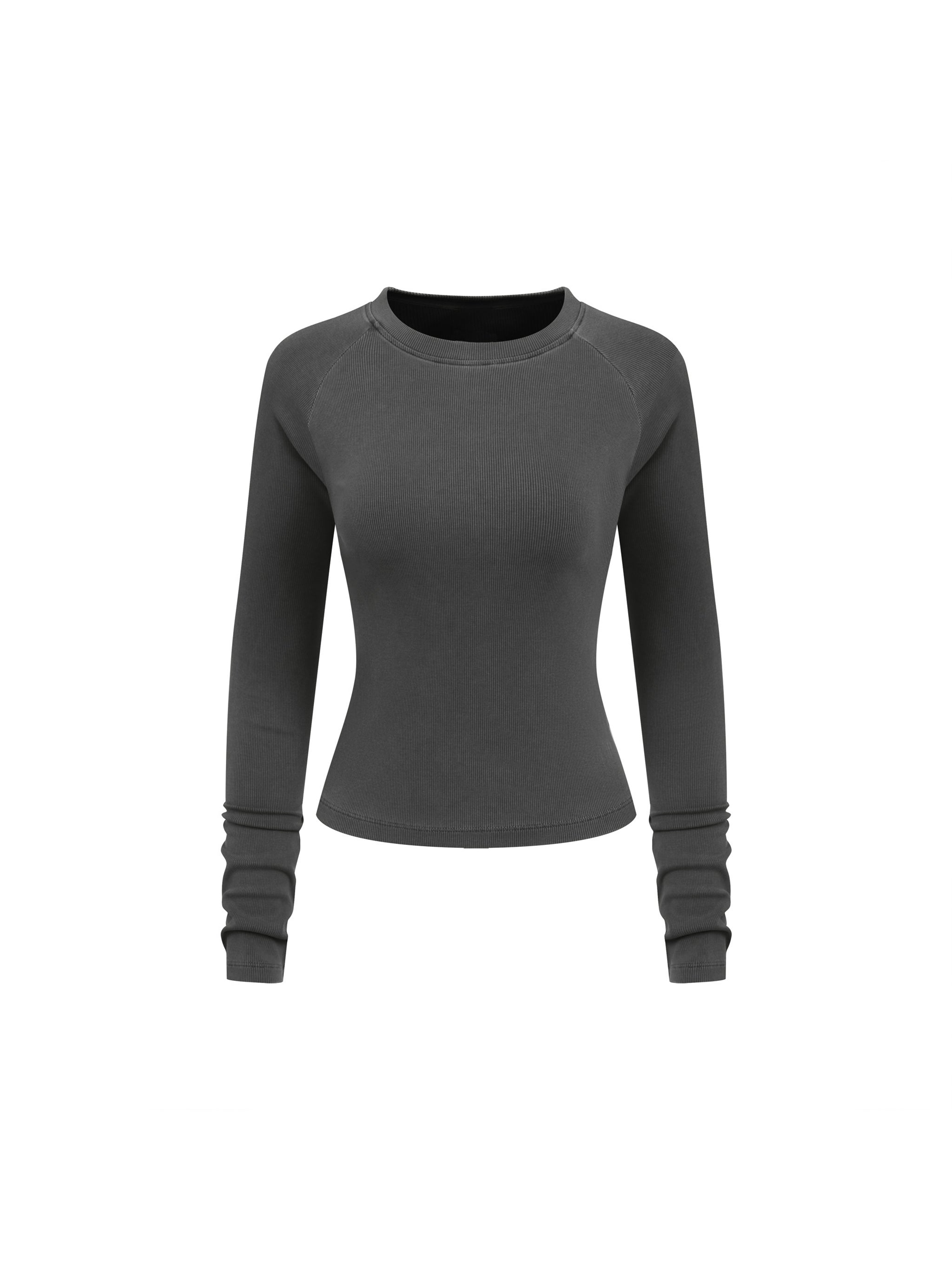 Dyed Washed Raglan Long Sleeve Slim T-Shirt